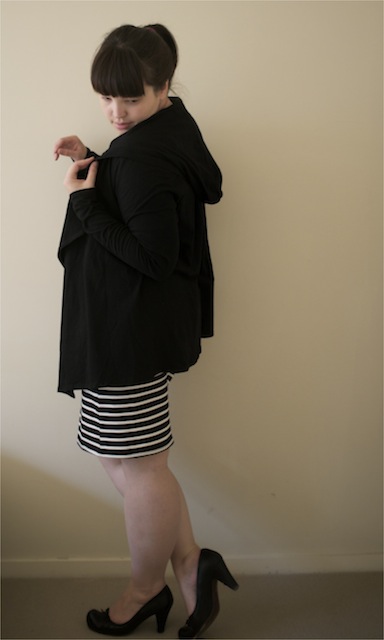 The plus size striped dress from 17 Sundays with hooded cardigan